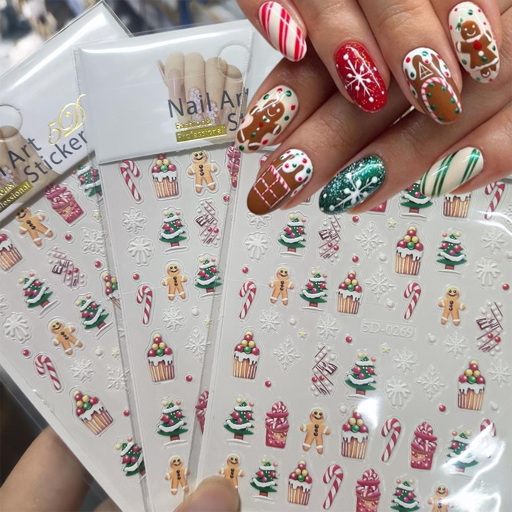 Nail Art For Men - 1pc Stiker Kuku Natal 5D Motif