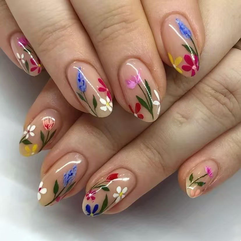 Nail Art Press On - 24 Buah Ujung Kuku Almond Sederhana