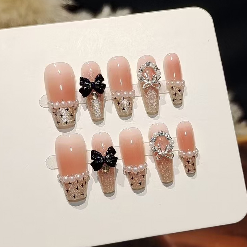 Nail Art Press On - 10Pcs Kuku Palsu Gaya Prancis Manis