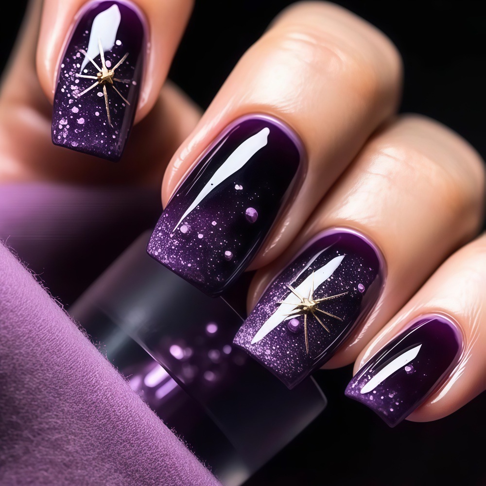 Nail Art Maroon - Kuku palsu pendek sedang dengan gradasi