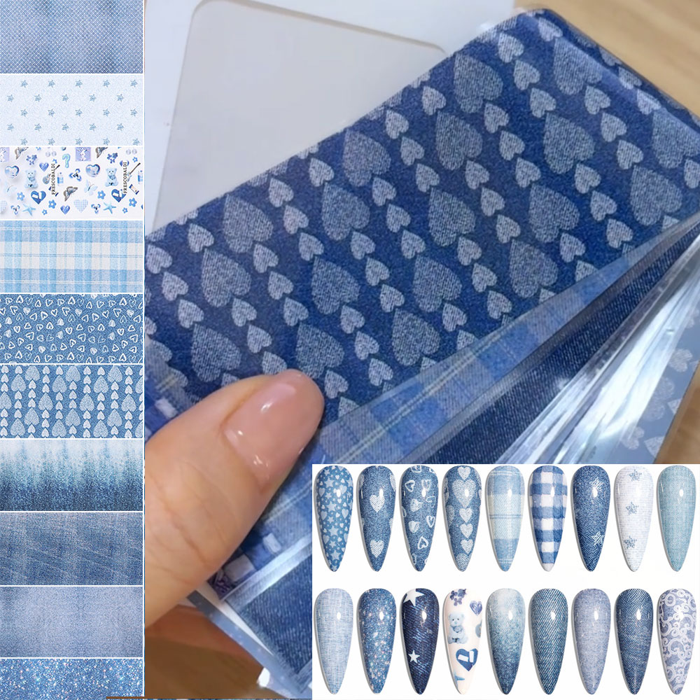 Nail Art Denim - 10 Buah Kertas Transfer Kuku Seri