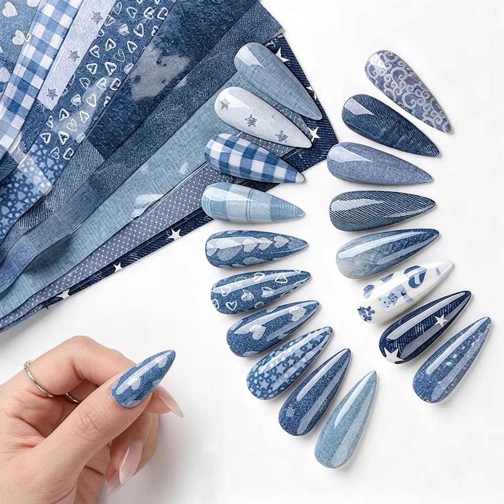 10 Buah/Lot Kertas Transfer Ku - Nail Art Denim ulasan dan harga
