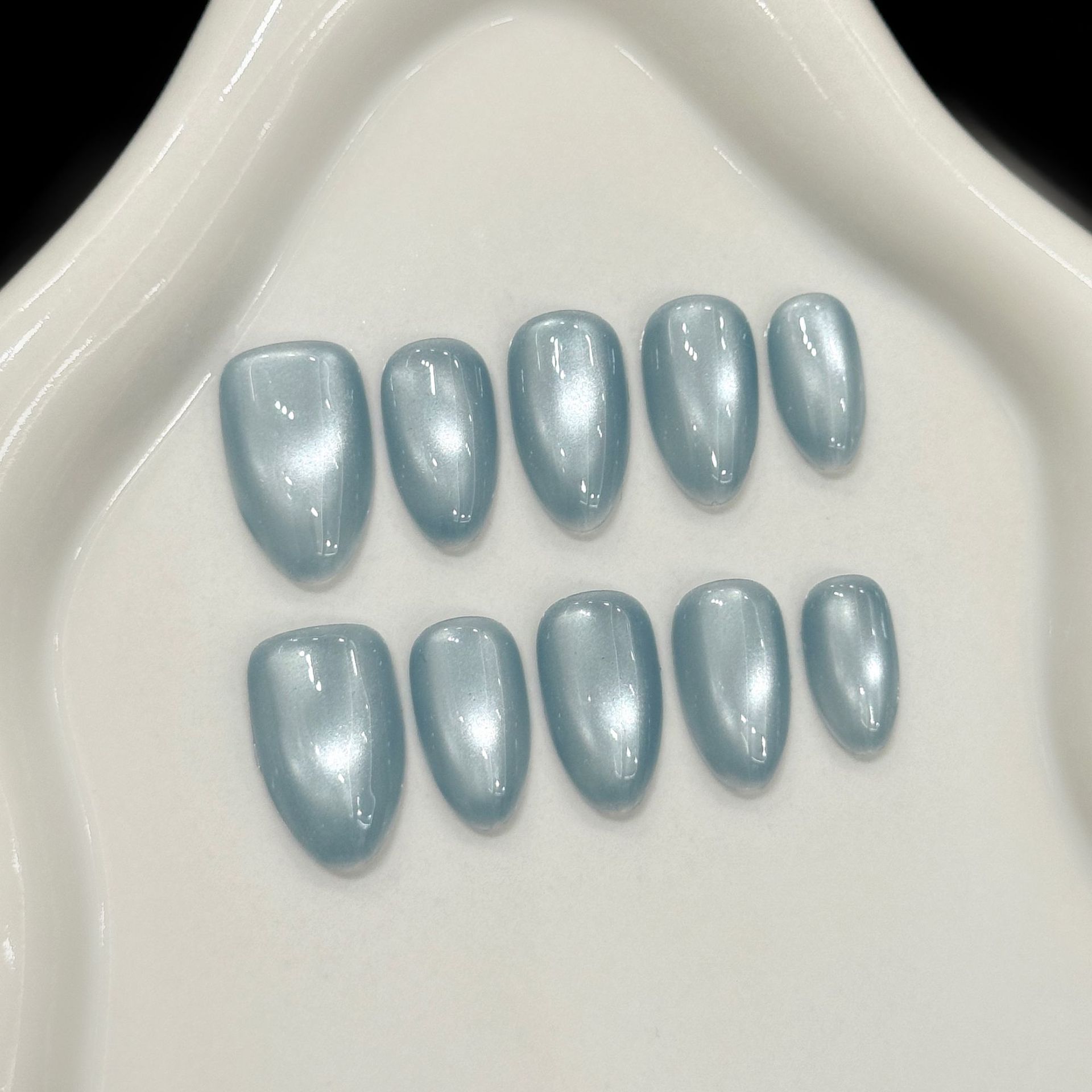 10Pcs Kuku Palsu Biru Cat Eye  - Nail Art Emerald ulasan dan harga