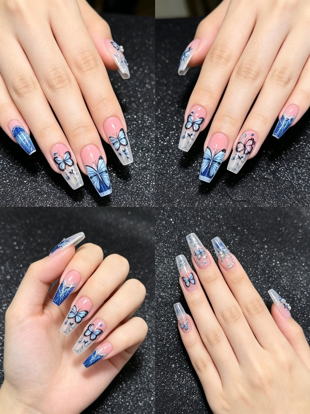 24pcs Kuku Palsu Motif Kupu-ku - Nail Art Denim ulasan dan harga
