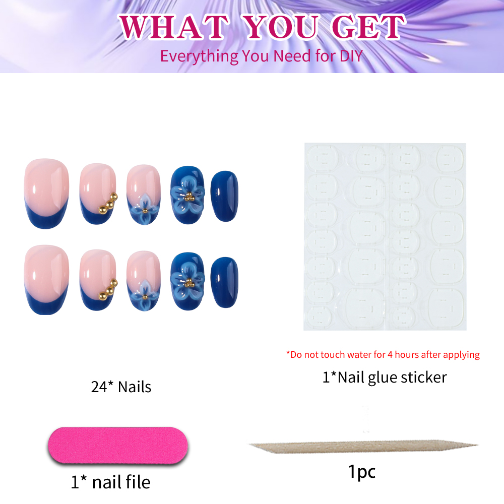 24pcs Stiker Kuku Gel 3D Oval  - Nail Art Press On ulasan dan harga