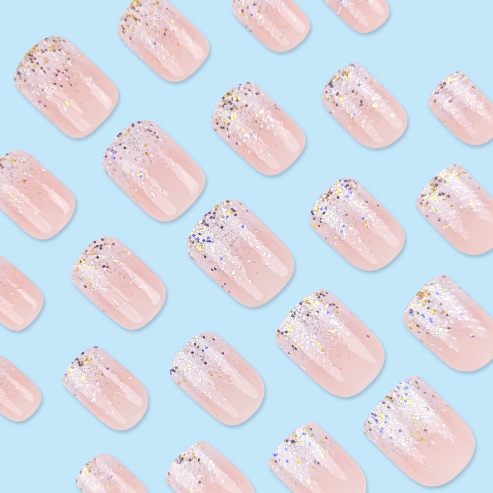 Ujung Kuku Palsu Pendek Berkil - Nail Art Natural Pink ulasan dan harga