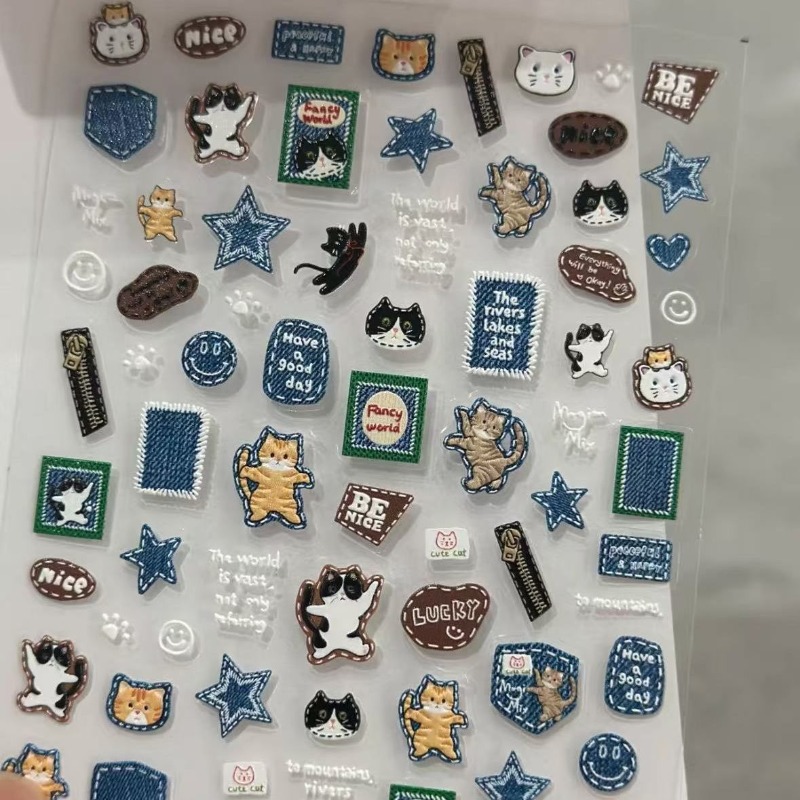 Stiker Relief 3D Denim Retro A - Nail Art Denim ulasan dan harga