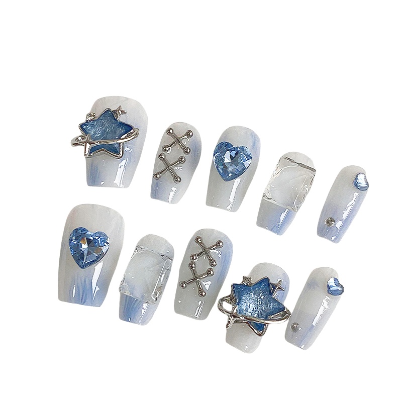 10 Buah Kuku Tekan Biru Muda M - Nail Art Maroon ulasan dan harga