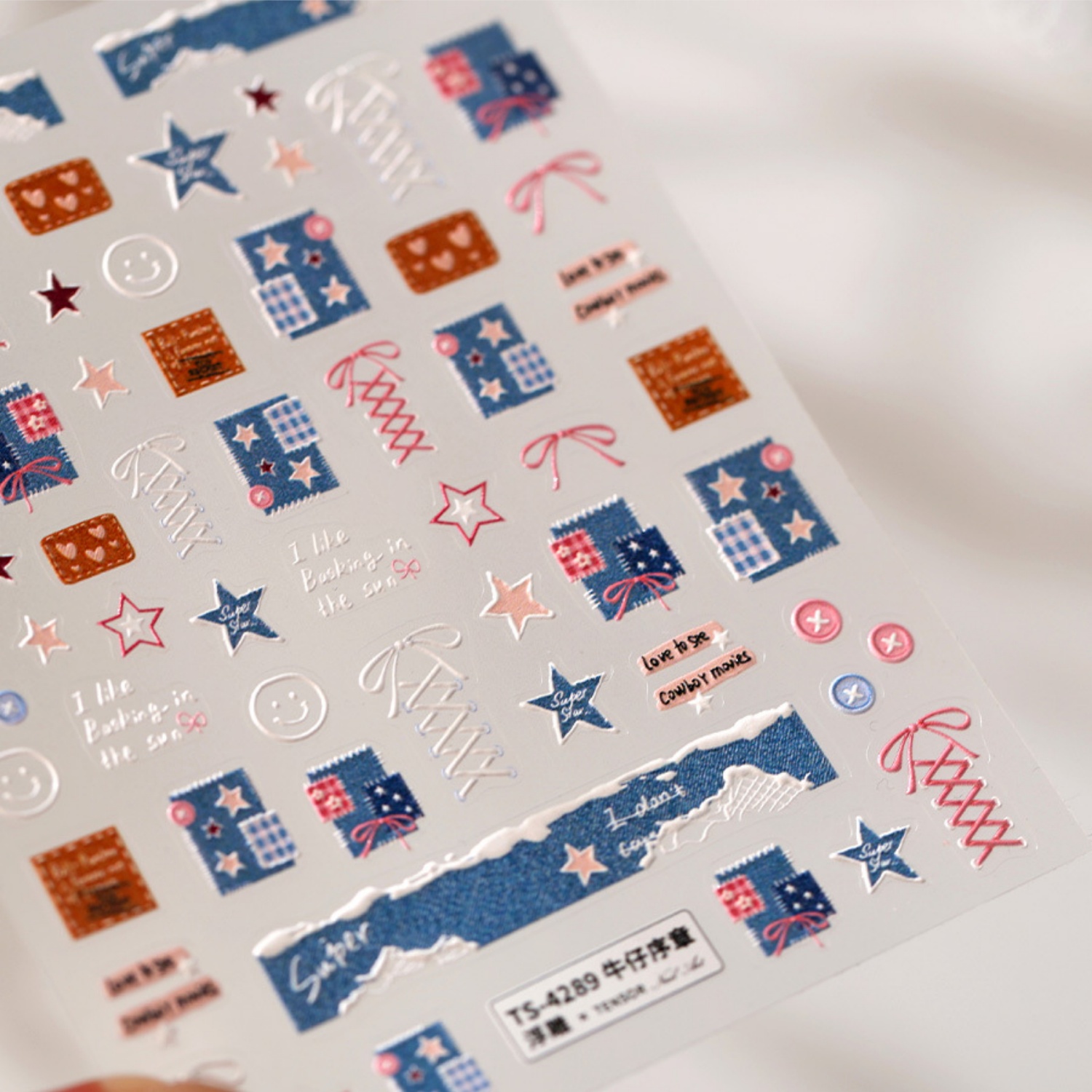 Stiker Seni Kuku 5D Motif Deni - Nail Art Denim ulasan dan harga